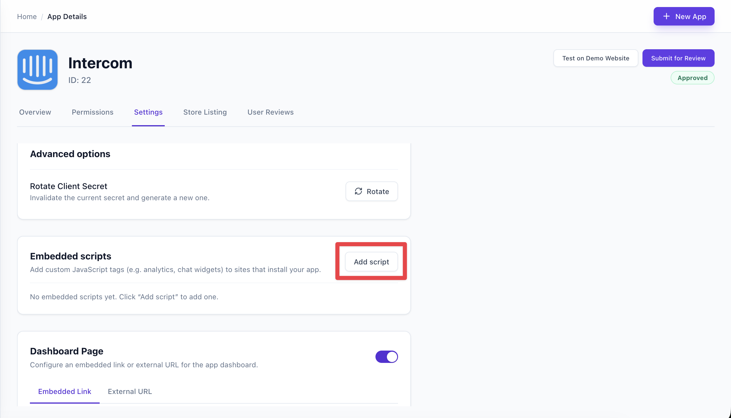 Click Add script to create a new script