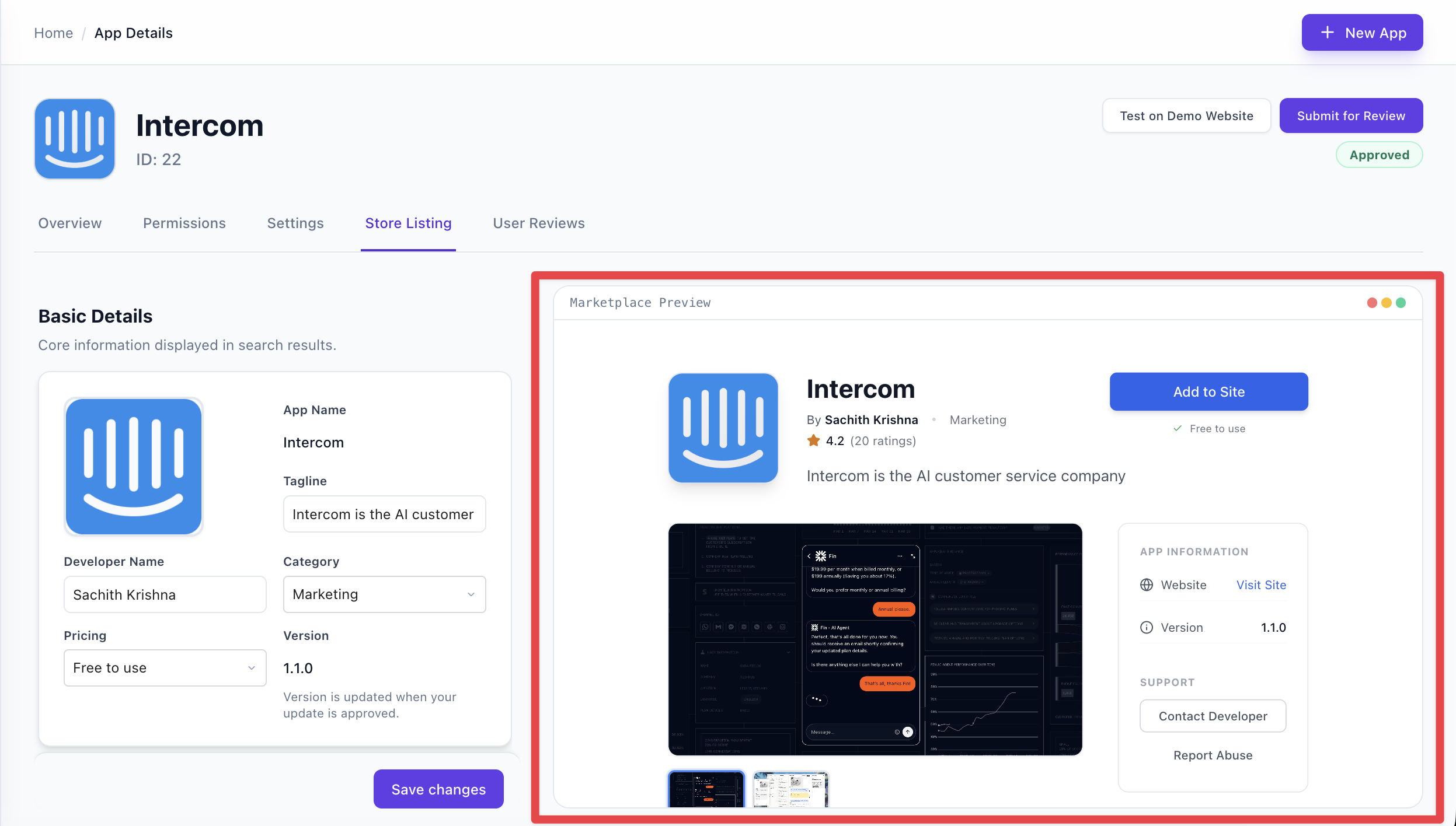 Marketplace Preview of the store listing